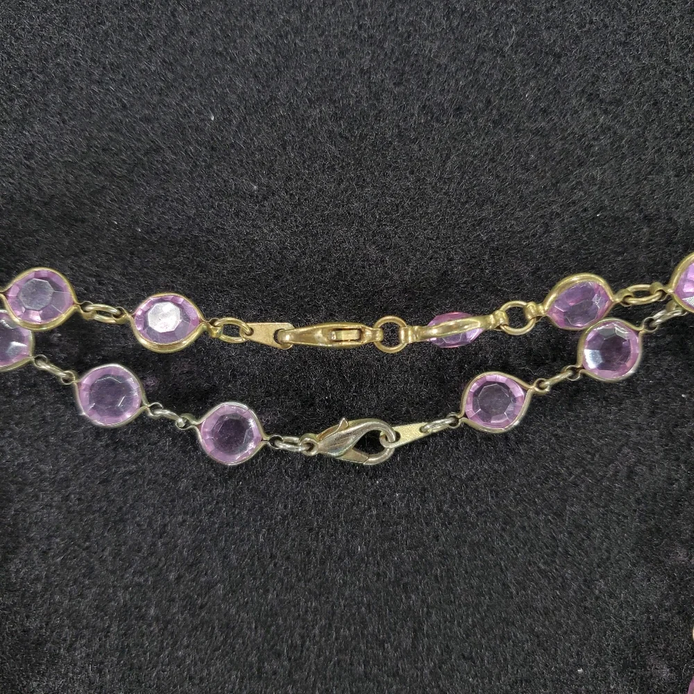 Necklace Bundle of 3 Faux Amethyst Long Rectangle Textured Gold Chain Choker